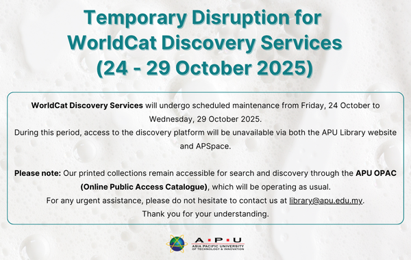 Temporary Disruption for WorldCat Discovery Services (24 – 29 October 2025)