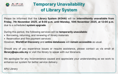 Temporary Unavailability of Library System ( 07/11/25 – 10/11/25)